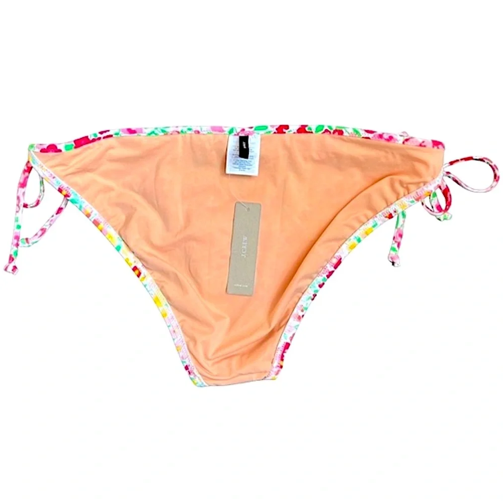 J. CREW Floral Side Tie Bikini Bottoms L Micro Meadow NWT Pink Beach Resort
